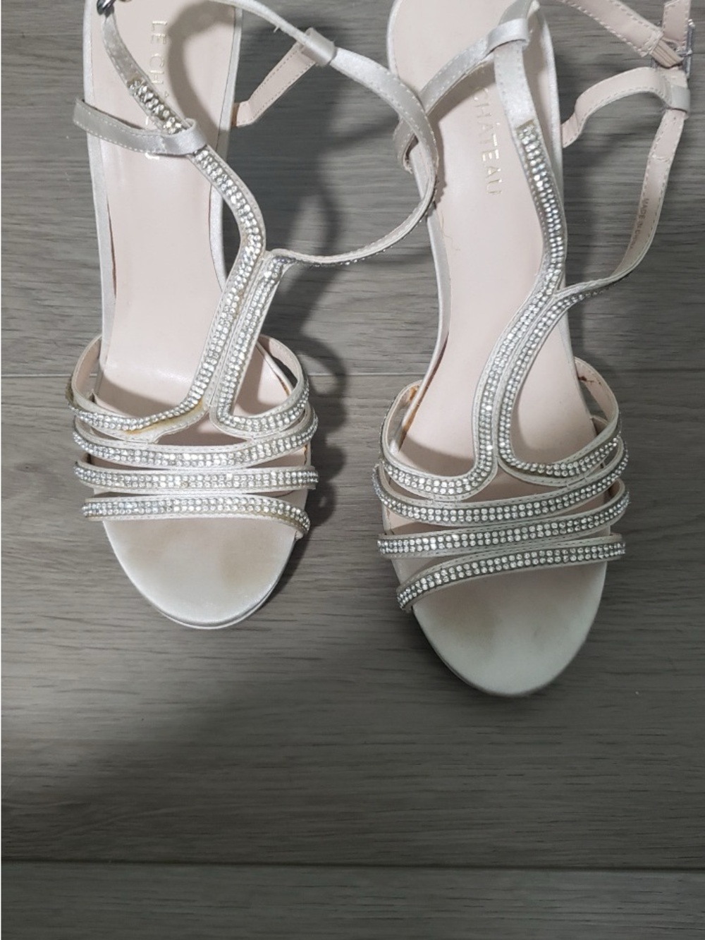 le chateau Silver Rhinestone T-Strap Sandal Heels